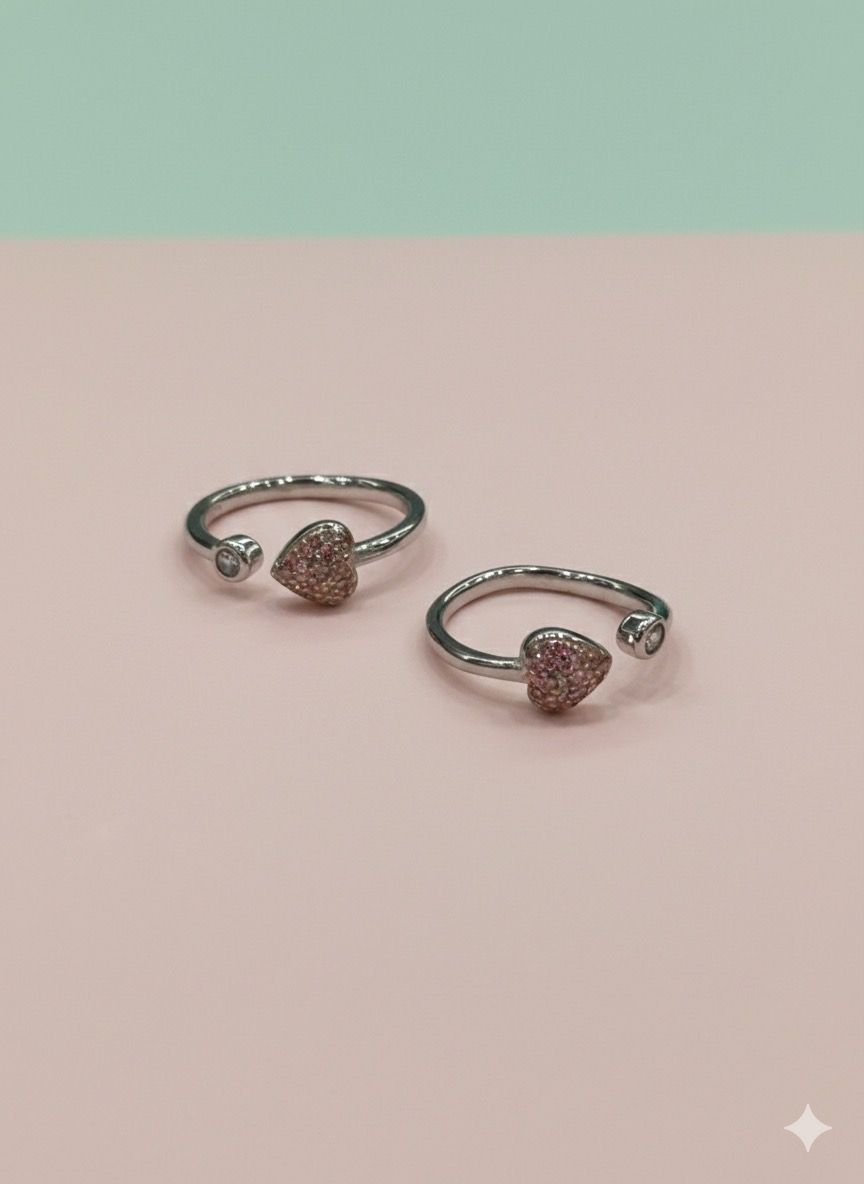 92.5 Silver Rose Gold  fancy Single Heart Crystal Toe Ring 